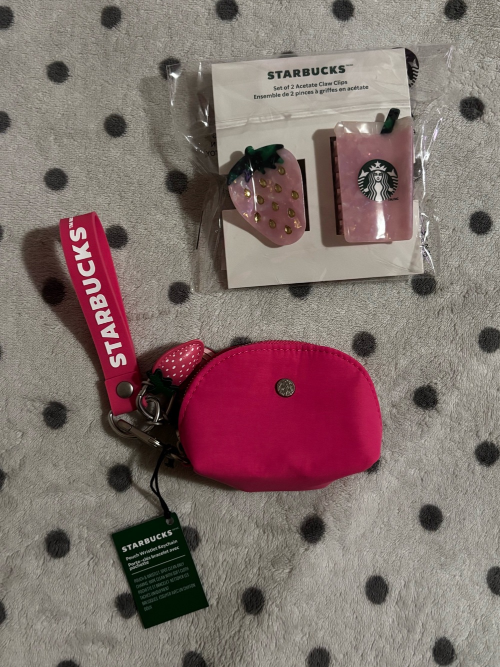 Starbucks Pink Drink Wristlet and Hair Clips